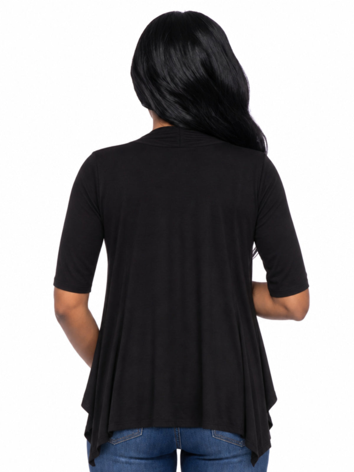 24seven Comfort Basic Maternity Open Front Elbow Sleeve Cascading Drape Loose Fit Jacket