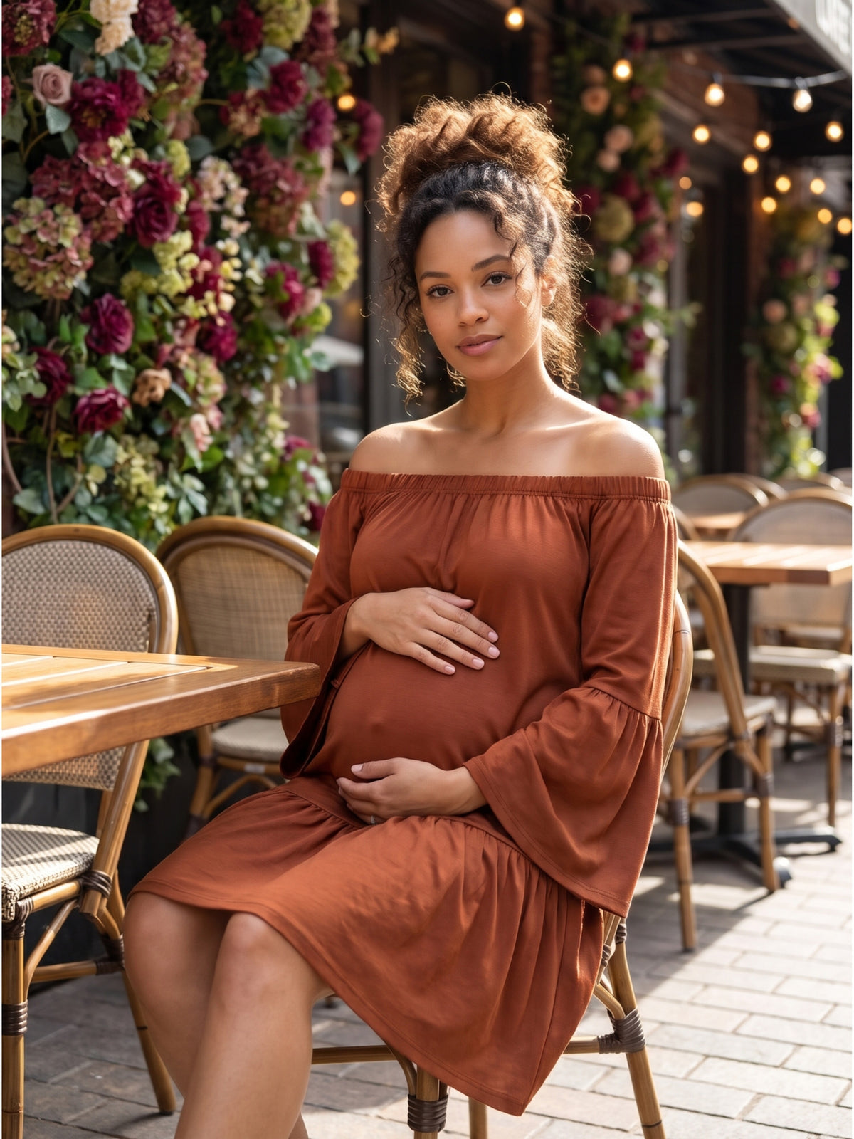 24seven Comfort Elevate Maternity Off the Shoulder Bell Sleeve Dress