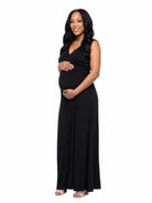 24seven Comfort Essential Maternity V Neck Sleeveless Empire Waist Belted Maxi Dress