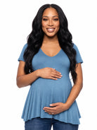 24seven Comfort Basic Maternity V Neck Short Sleeve Swing Tunic Top