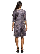 24seven Comfort Essential Maternity Grey Abstract Print Scoop Neck Three Quarter Sleeve Fit N Flare Dress