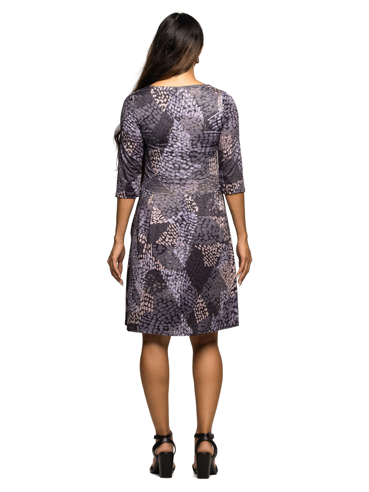 24seven Comfort Essential Maternity Grey Abstract Print Scoop Neck Three Quarter Sleeve Fit N Flare Dress