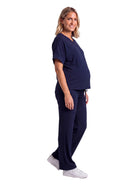 24seven Comfort Basic Maternity Ribbed Knit Dolman Sleeve V Neck Top and Drawstring Wide Leg Pant Set