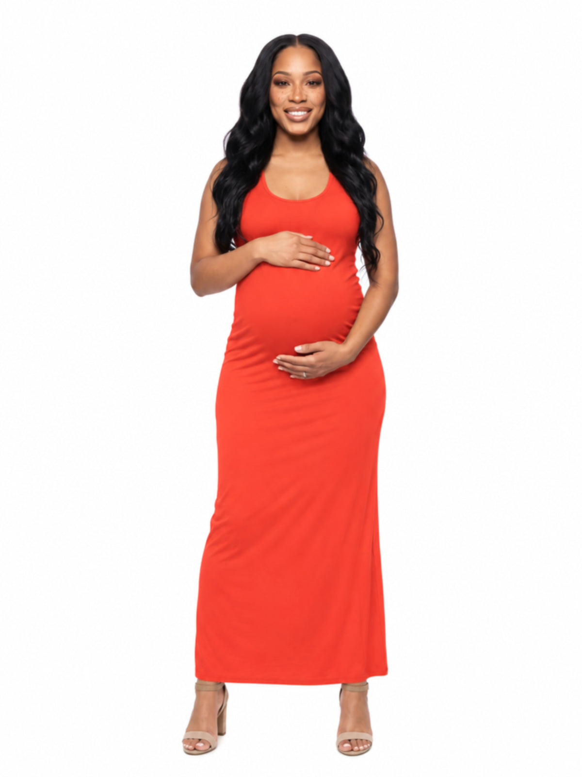 24seven Comfort Essential Maternity Scoop Neck Sleeveless Racerback Maxi Dress