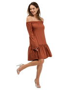 24seven Comfort Elevate Womens Off the Shoulder Bell Sleeve Mini Dress