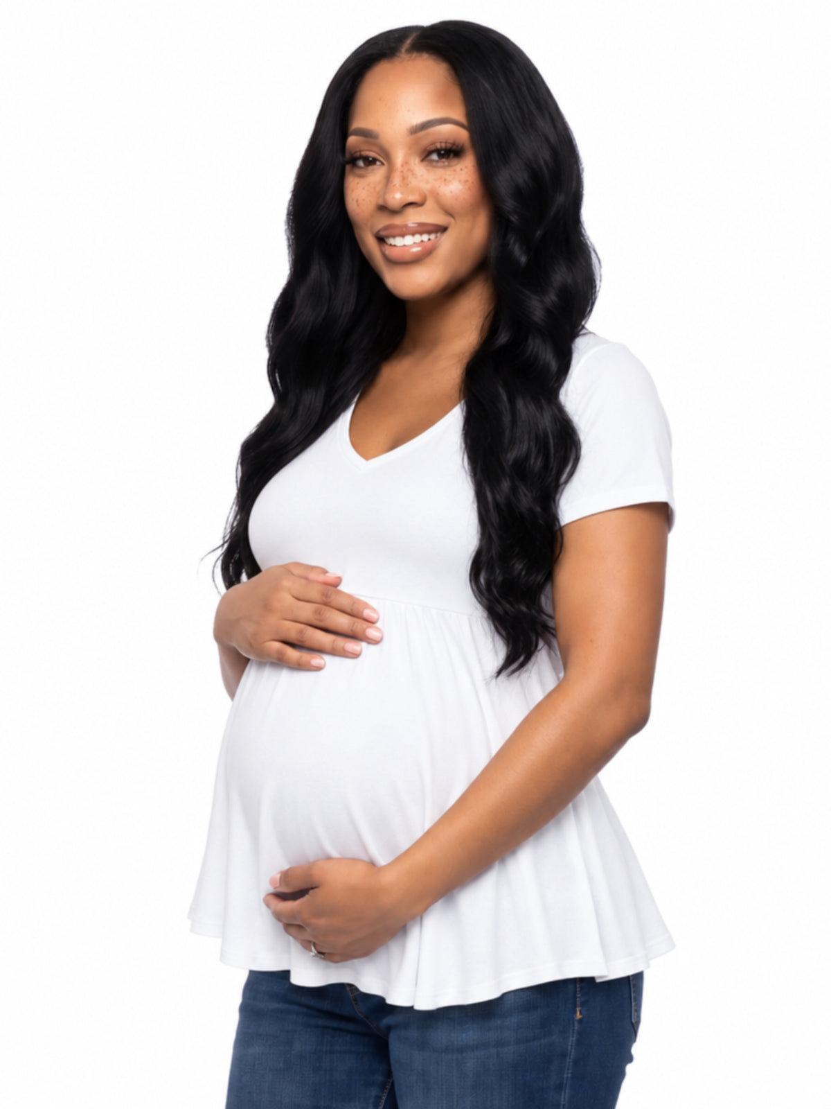 24seven Comfort Basic Maternity V Neck Short Sleeve Swing Tunic Top